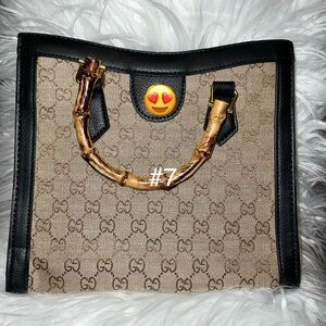 Gucci Tan and Black Tote with Bamboo Handle